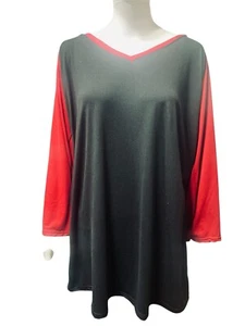DoublJu Black Pullover Top Black With Red 3/4 Sleeves SIze 3X NWT - Picture 1 of 5