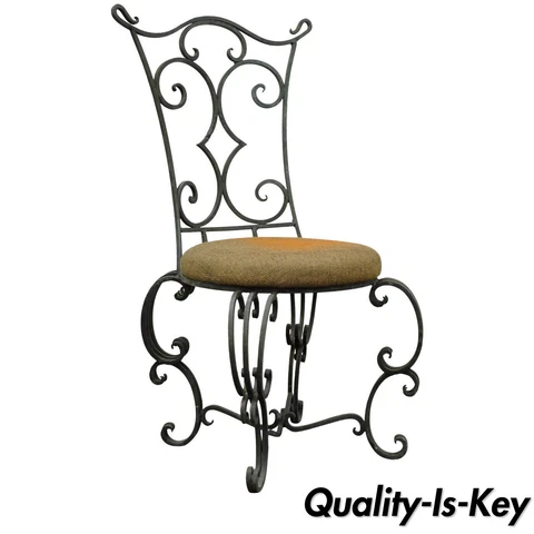 Vintage French Art Nouveau Style Hand Forged Scrolling Wrought Iron Side Chair Cover