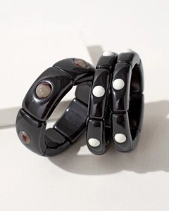 NWT CHICO'S WOMEN'S TORT BANGLE STRETCH BRACELETS SET OF 3 BLACK AND MULTI - Picture 1 of 5