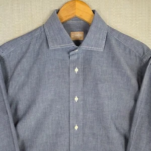 GITMAN BROS Made in USA Cotton Chambray Mens Sport Shirt Size Large 16/35 Blue - Picture 1 of 17