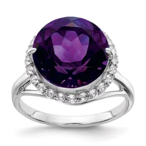 Sterling Silver Rhodium-plated White Topaz & Amethyst Ring Size 7 - Picture 1 of 3