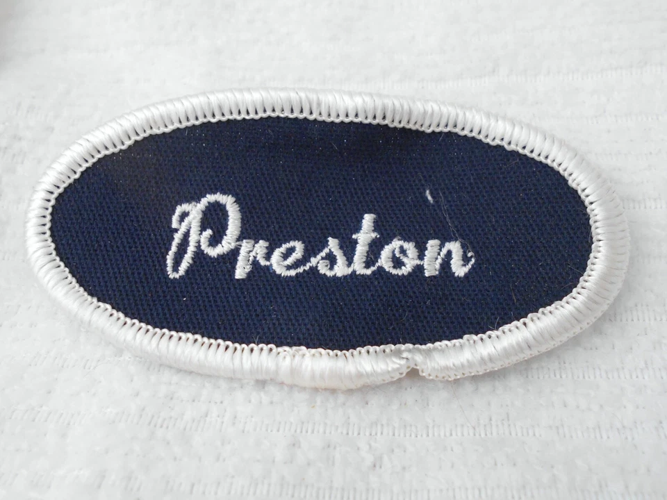 PRESTON USED EMBROIDERED SEW ON NAME PATCH TAGS ASSORTED COLORS - Image 1 of 1