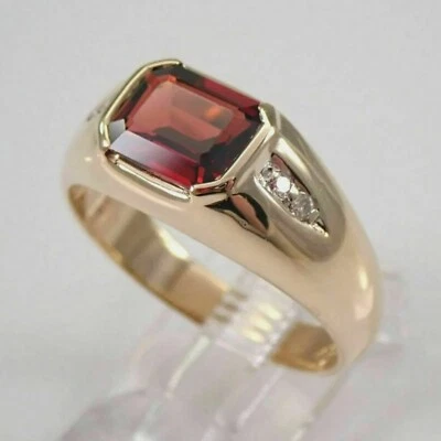 Anillo para hombre y mujer de oro amarillo de 22 k con piedras preciosas granate natural #4109 Foto 1 de 3