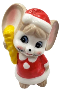 Vestido y gorra vintage de Papá Noel de vacaciones de Navidad con ratón de porcelana de hueso genuino de los años 50 - Imagen 1 de 7
