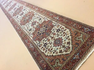 2’.6” X 20’ Beige Rust Geometric Oriental Rug Long Runner Hallway Hand Knotted - Picture 1 of 12