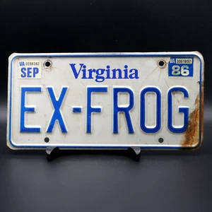 1986 Virginia EX-FROG Personalized License Plate Expired Car Tag Blue White - Picture 1 of 4