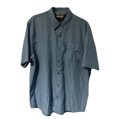 Wrangler Shirt Mens Large Blue Short Sleeve Polyester Nylon Button Up Pocket - Image 1 of 4