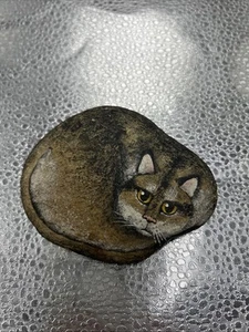 Vintage handbemalt Katze Felsen Türstopper Briefbeschwerer Künstler signiert Pat Gaines 88’ - Bild 1 von 8