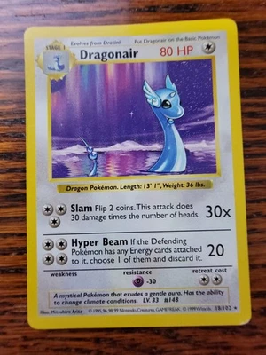 LP - Pokemon Card - Base Set 18/102 - DRAGONAIR (rare) **Shadowless** - Image 1 of 2