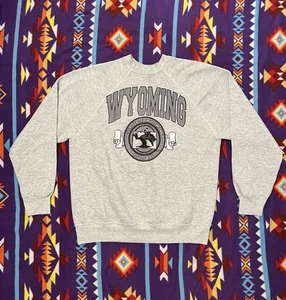 Vintage 90s Wyoming State Crest Pullover Crewneck Sweater Gray XL Tultex - Picture 1 of 7