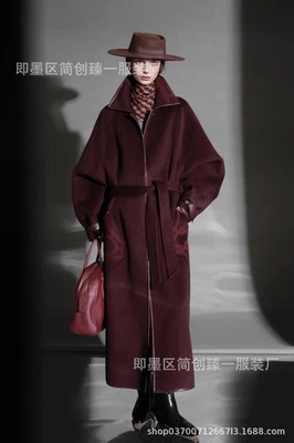 Women's Double Sided Wool Cashmere Jacket Belted Knee Length 100% Wool Overcoat - Image 1 of 4