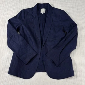 Joie Blazer Jacket Womens 6 Navy Blue Linen Preppy Professional Corpcore Minimal - Picture 1 of 8