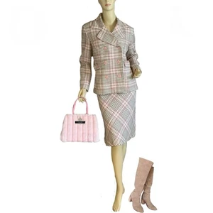WOMEN'S  NORTON MCNAUGHTON PINK & TAUPE HOUNDSTOOTH PRINT SKIRT SUIT (8P) - Picture 1 of 13