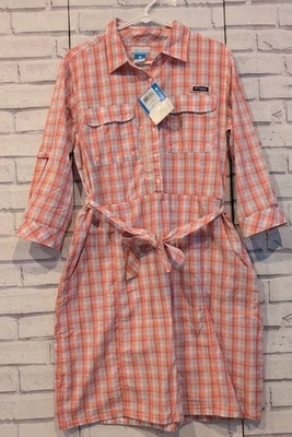 Vestido Columbia PFG Para Mujer Talla L Súper Pequeño Streams Naranja Cuadros Bolsillos Nuevo con Etiquetas Foto 1 de 4
