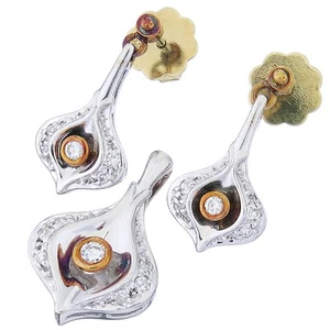 Schmuckset Zweiteilig Brillanten und Diamanten 585er Weiß- und Gelbgold - Picture 1 of 5