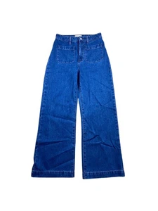 Pantalones de mezclilla para mujer Rollas talla 27 azul mezcla de algodón cremallera tiro alto pierna ancha - Imagen 1 de 4