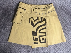 Jamie Sadock Skirt Women’s (XS-S) A-Line Utility Belted Wrap Tan/Black Grunge - Picture 1 of 8