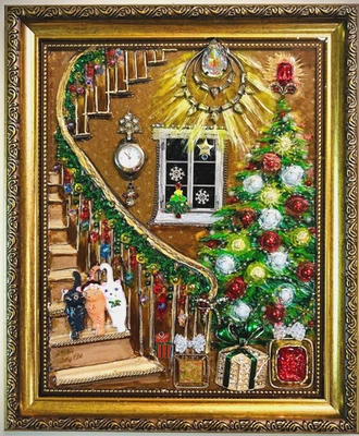 CHRISTMAS ROOM, FRAMED JEWELRY ONE OF A KIND ART, UNIQUE GIFT - Image 1 of 4