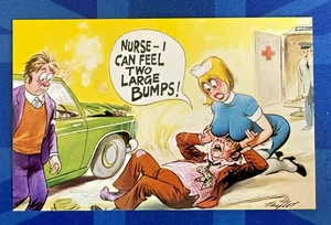 Saucy Bamforth Comic Postcard 1970s Big Boobs Nurse Red Cross Ambulance - Picture 1 of 2
