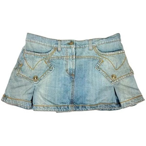 Just Cavalli Roberto Cavalli Blue Denim Pleated Mini Skirt - Picture 1 of 6