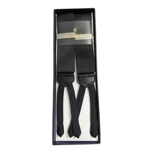 Brooks Brothers Mens Suspenders Solid Black Leather Trim One Size USA Braces - Picture 1 of 7