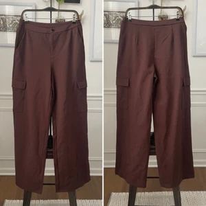 NWT OGL Move Brown Wide Leg Cargo Pants $65 L - Picture 1 of 8