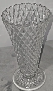 Vintage Indiana Glass Diamond Point Pedestal Crystal Clear Glass 8" Vase J2 - Picture 1 of 6