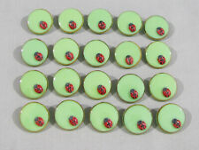 Set of 20 GREEN GLASS BUTTONS - RED 3-D LADYBUG - GOLD TRIM - 3/4"