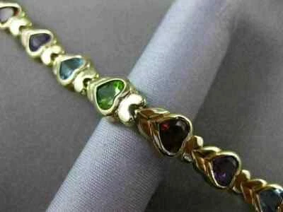 10 CT Simulated Multi Gemstone 14K Yellow Gold Finish Pretty Heart Love Bracelet - Image 1 of 4