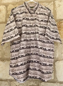 Cabela's Men's Short Sleeve Button Front Shirt Deer Print Beige Size L - Picture 1 of 5