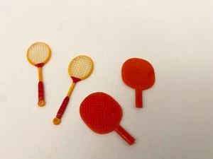 Vintage Miniature Dollhouse Badminton Rackets & Ping Pong Paddles Set - Picture 1 of 5