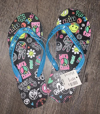 Chanclas Justice talla 4/5 emoji paz lentejuelas azules nuevas con etiquetas  Foto 1 de 4