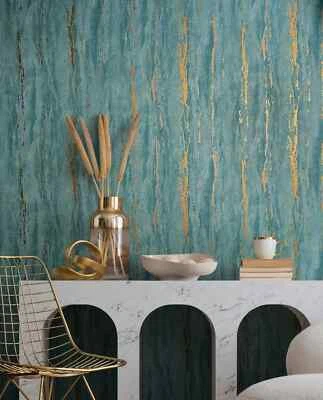 Non-woven wallpaper used look plaster effect industrial turquoise gold metallic 35167 (€5.61/1sqm - Image 1 of 4