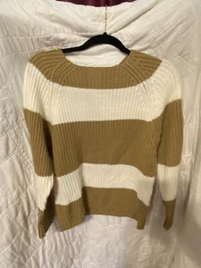 Poof Excellence Sweater Size Medium Women Cream Tan Ombre Stripe Knit - Picture 1 of 5