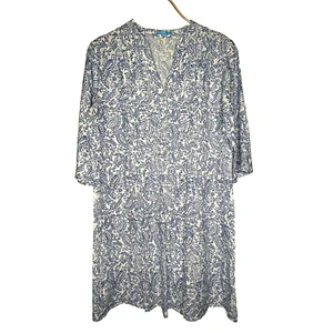 J.Mclaughlin Riviera Popover Dress Sz Small Blue White Paisley Print Linen - Picture 1 of 7