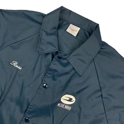 复古 Blue Bird Transportation 男式尼龙风衣夹克海军蓝 • 美国 • 大号 — 第 1/4 张图片