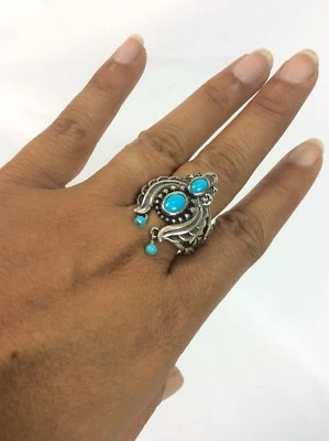 Anillo Naja turquesa 925 plata esterlina suroeste Carolyn Pollack talla 10  Foto 1 de 4