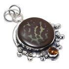 Morccan Mud Crack Fossil, Honey Topaz Gemstone 925 Silver Jewelry Pendant 1.89&quot;