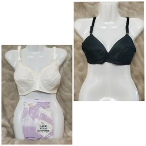 38B Vintage Bra Sears Perma Prest Bra Wirefree LOT OF 2 Black White 2 Tone NOS - Picture 1 of 12