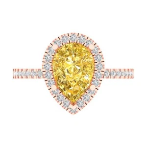 2.45 Pear Cut Halo Yellow Promise Wedding Designer Ring 14k Rose Solid Gold - Picture 1 of 11