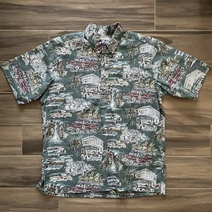 Reyn Spooner Hemd Button Down Herren Large Woody Wagon Car Hawaiian Green - Bild 1 von 6