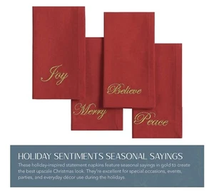 Serviettes Elrene Holiday Sentiment, lot de 4 - 17"x17" - Rouge - 100901 - Photo 1/2
