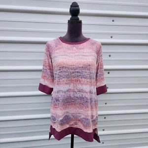 One World Pink Burgundy 3/4 Sleeve Boho Tunic Top Knit Stretch Sz M - Picture 1 of 10