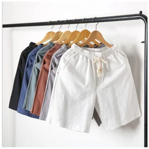 Men's Workout Fitness Shorts Drawstring Cotton Linen Loose Beach Summer Pant S - Picture 1 of 14