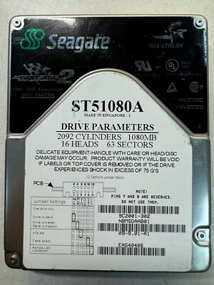 SEAGATE MEDALIST ST51080A 9C2001-302 1080MB 5.4K RPM 40 PIN ATA 3.5" HDD - Image 1 of 4