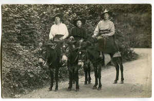 Foto AK Kaub am Rhein, 3 Frauen auf Eseln reitend,bei Lorch,Oberwesel um 1910 - Picture 1 of 2