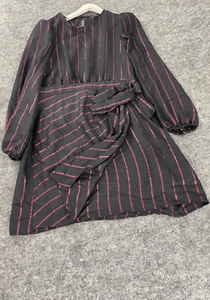 C&A Womens Wrap Swing Dress Size 8 Mini Striped Long Sleeve Tie NEW N336 - Picture 1 of 12