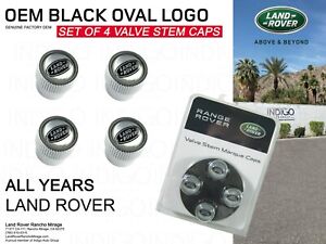 Land Rover Silver + Black Oval Tire Wheel Valve Stem Caps Set Genuine LRN90310