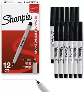 Permanent Markers, Ultra Fine Point, Black, Count Includes 12 black Sharpie. - Picture 1 of 8