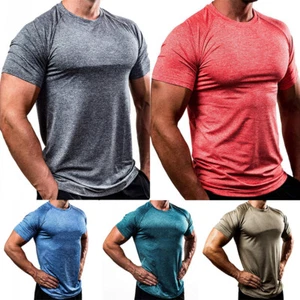 Men Activewear Tunic Tees T-Shirt Tops Pullover Workout Breathable Fitness Gym \ - Picture 1 of 28